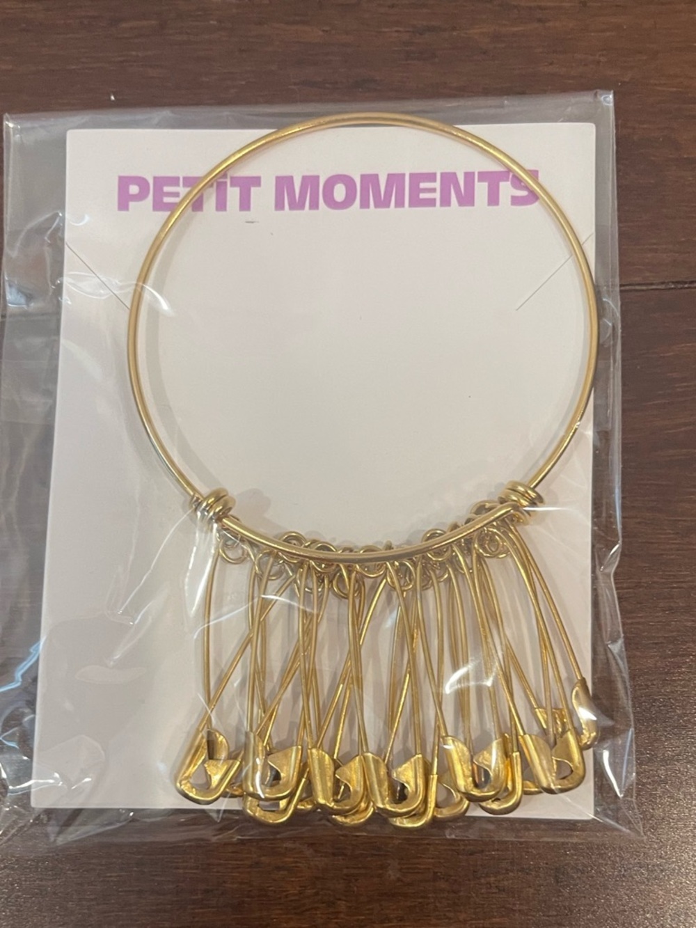 petit moments gold bangke safety pin bracelet nwt